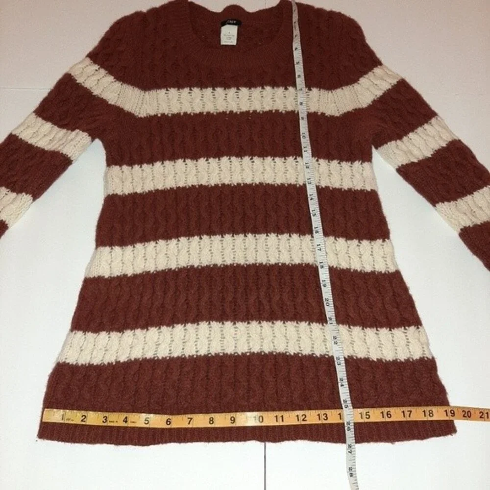 J.Crew 100% Merino Wool Chunky Cable Knit Sweater Small Brown Striped Preppy